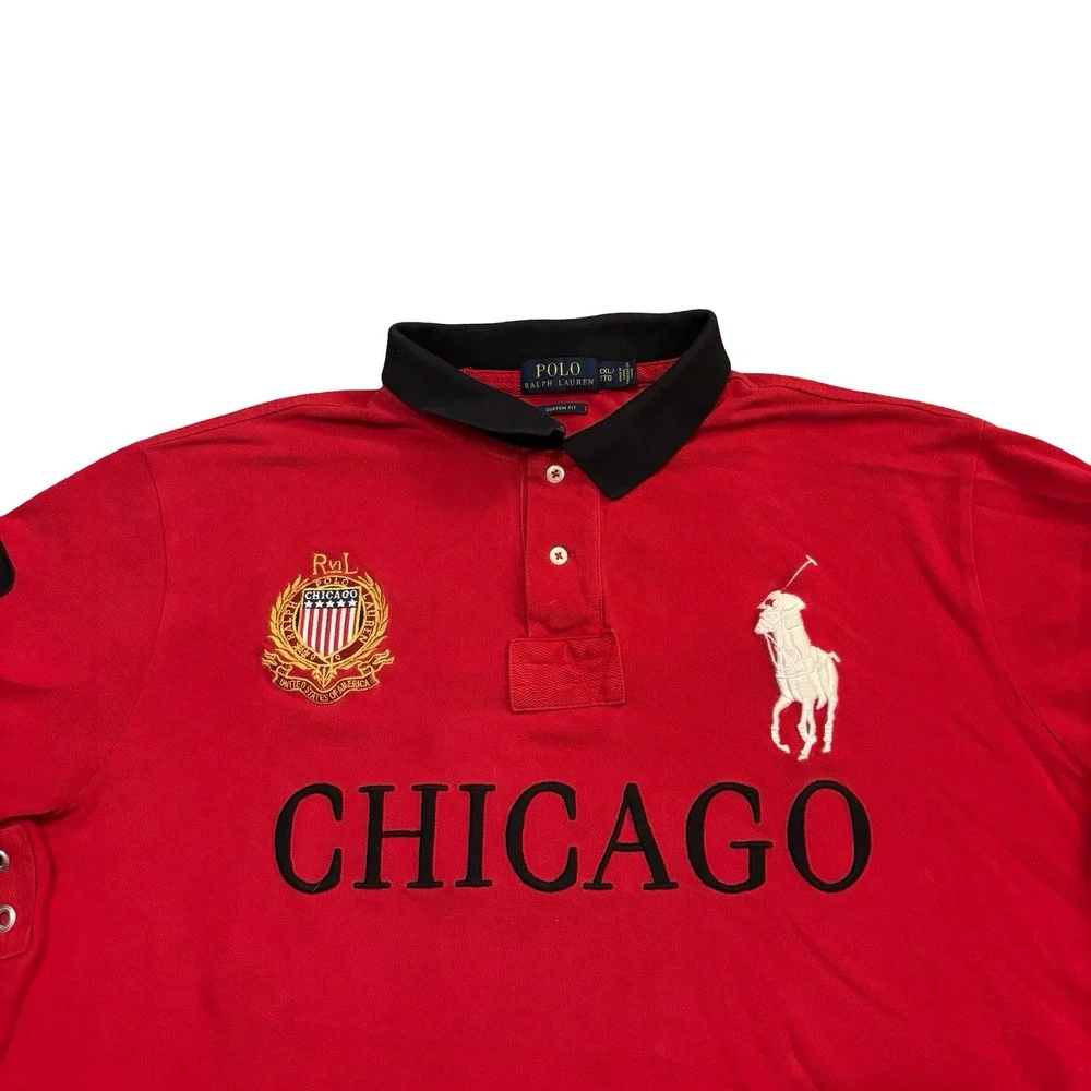 Polo Ralph Lauren Mens XXL Chicago Big Pony Custom Fit Polo Shirt Red Black